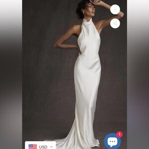 Satin ivory long backless dress